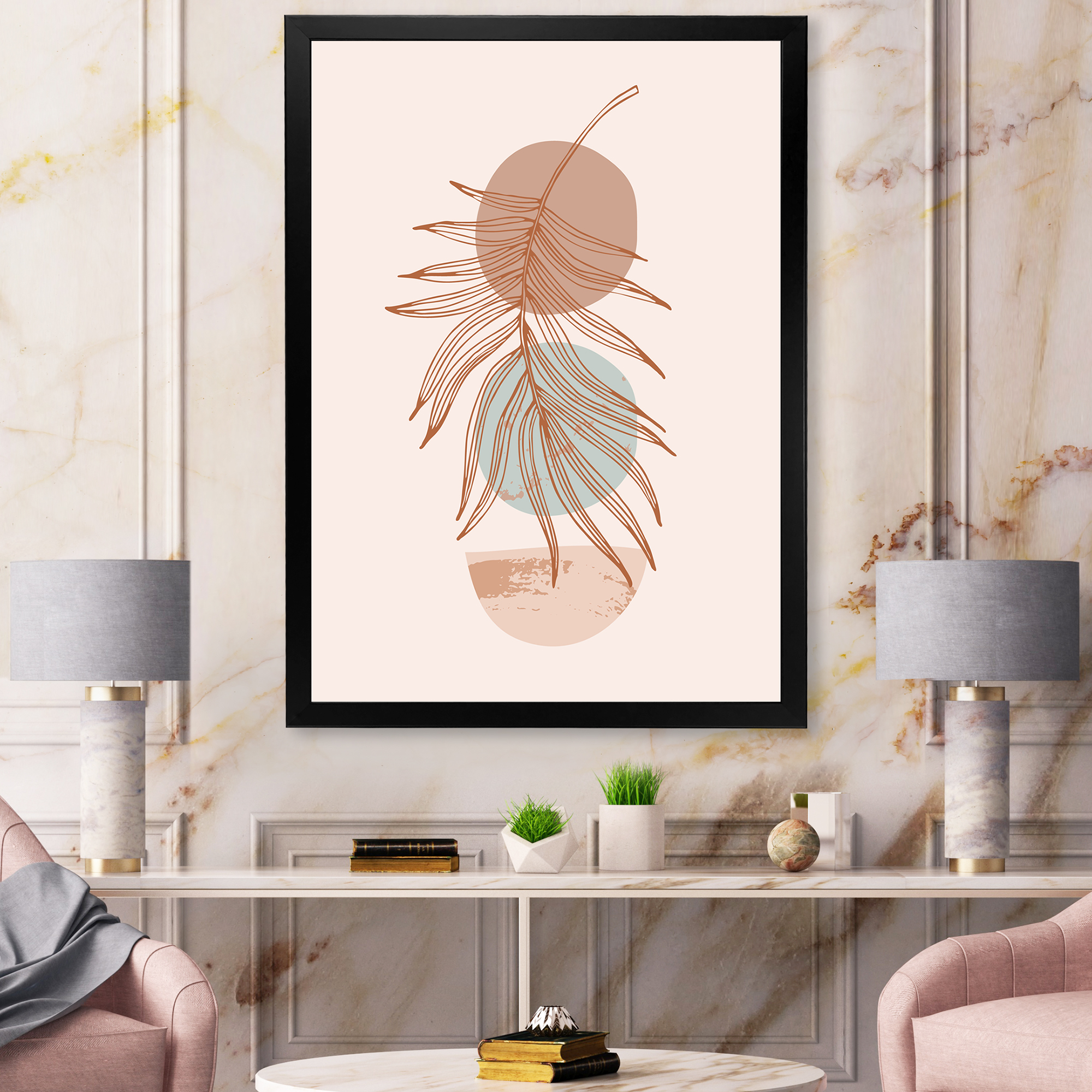Designart 'Sun and Moon Shapes In Retro Terracotta Tones II' Modern Framed Art Print
