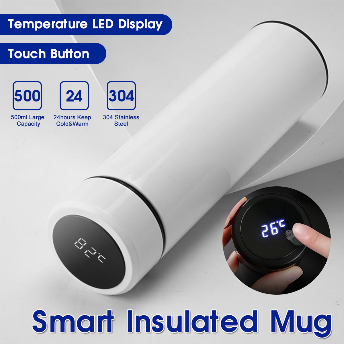 17OZ/500ml Smart Insulated Mug, with LED Temperature