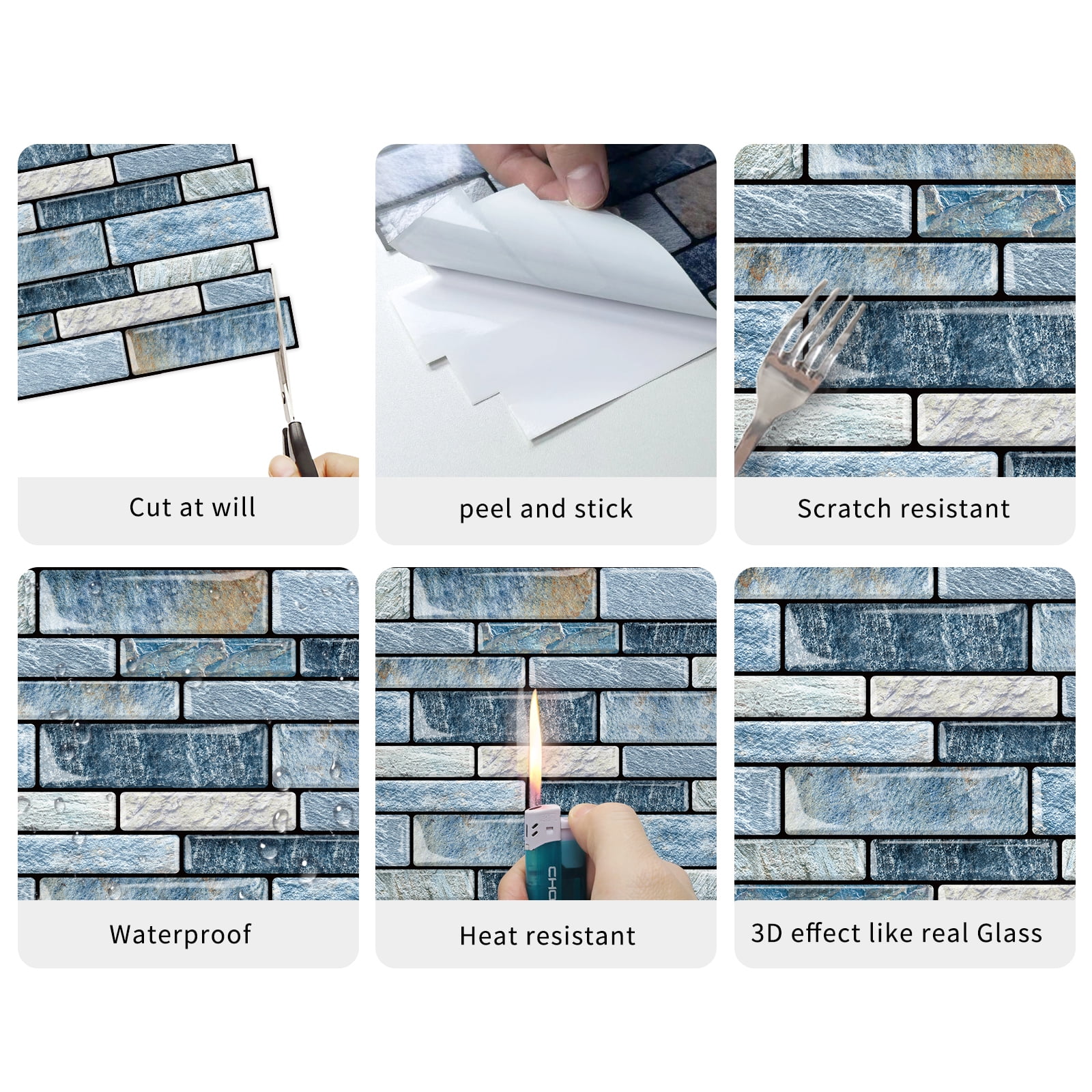 DEWOO 10-Sheet Peel and Stick Kitchen Backsplash Tiles, 12"x12" Self-Adhesive Marble Blue Wall Tiles for Kitchen and Bathroom(Blue Marble)