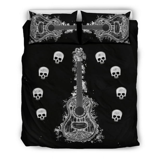 Juego de Funda Nórdica Guitarra y Calaveras 3 Piezas