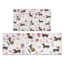 Dachshunds with Flowers Kitchen Rugs Sets Of 2,Anti Fatigue Kitchen Mat Rugs Non Slip Washable,Decorative Kitchen Floor Mats for Kitchen,Sink,Laundry,17"x30" 17"x47"