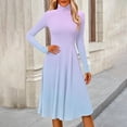 thumbnail image 3 of Women's Casual Fashion High Neck Long Sleeve Print Midi Dress with Gradient Design, Fall and Winter Dress for Stylish Everyday Wear, Elegant and Cozy,Light Purple,L, 3 of 7