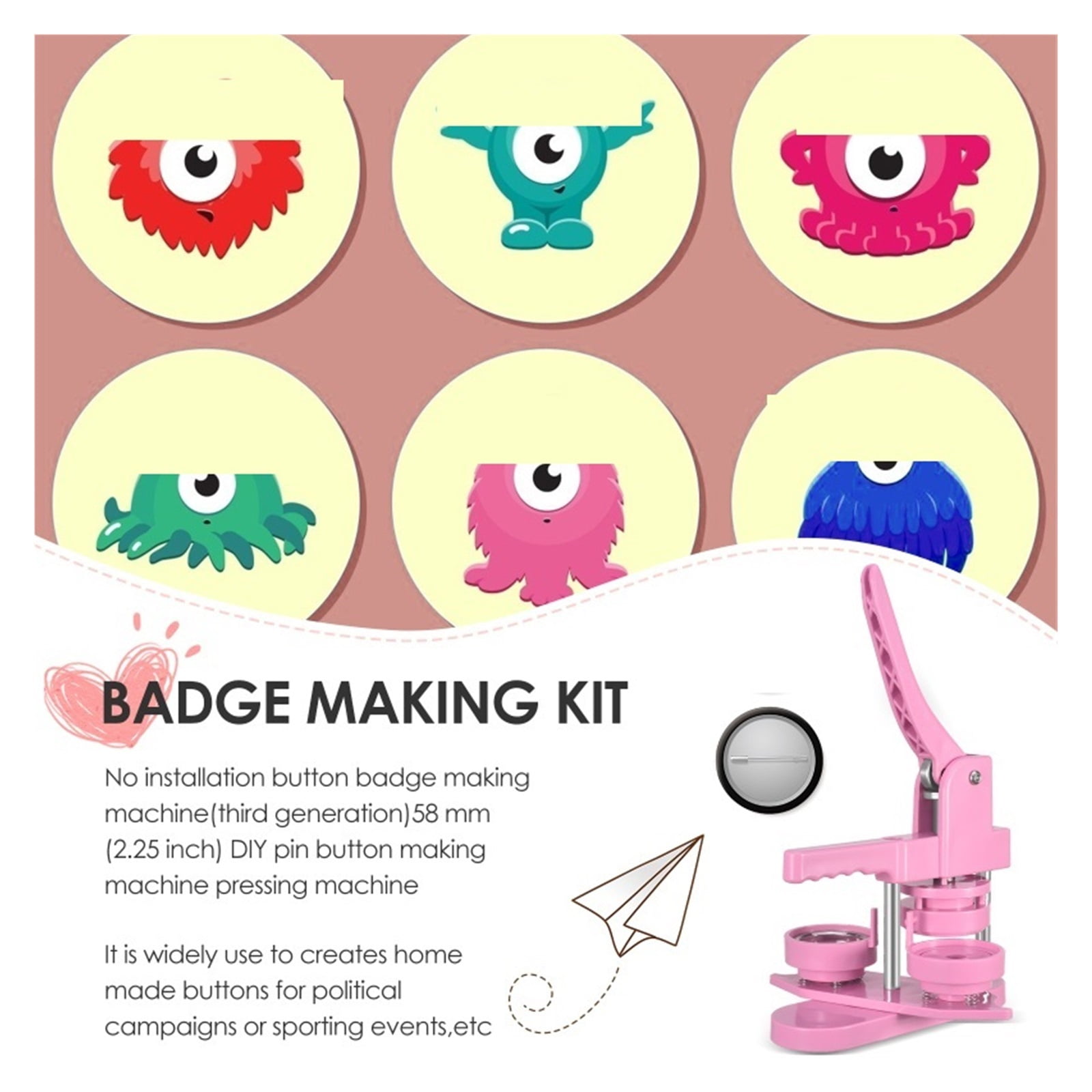 Badge Pin Button Maker Machine 58MM Badges Set Button Making Press Badge Maker Button Maker ,Easy Pressing