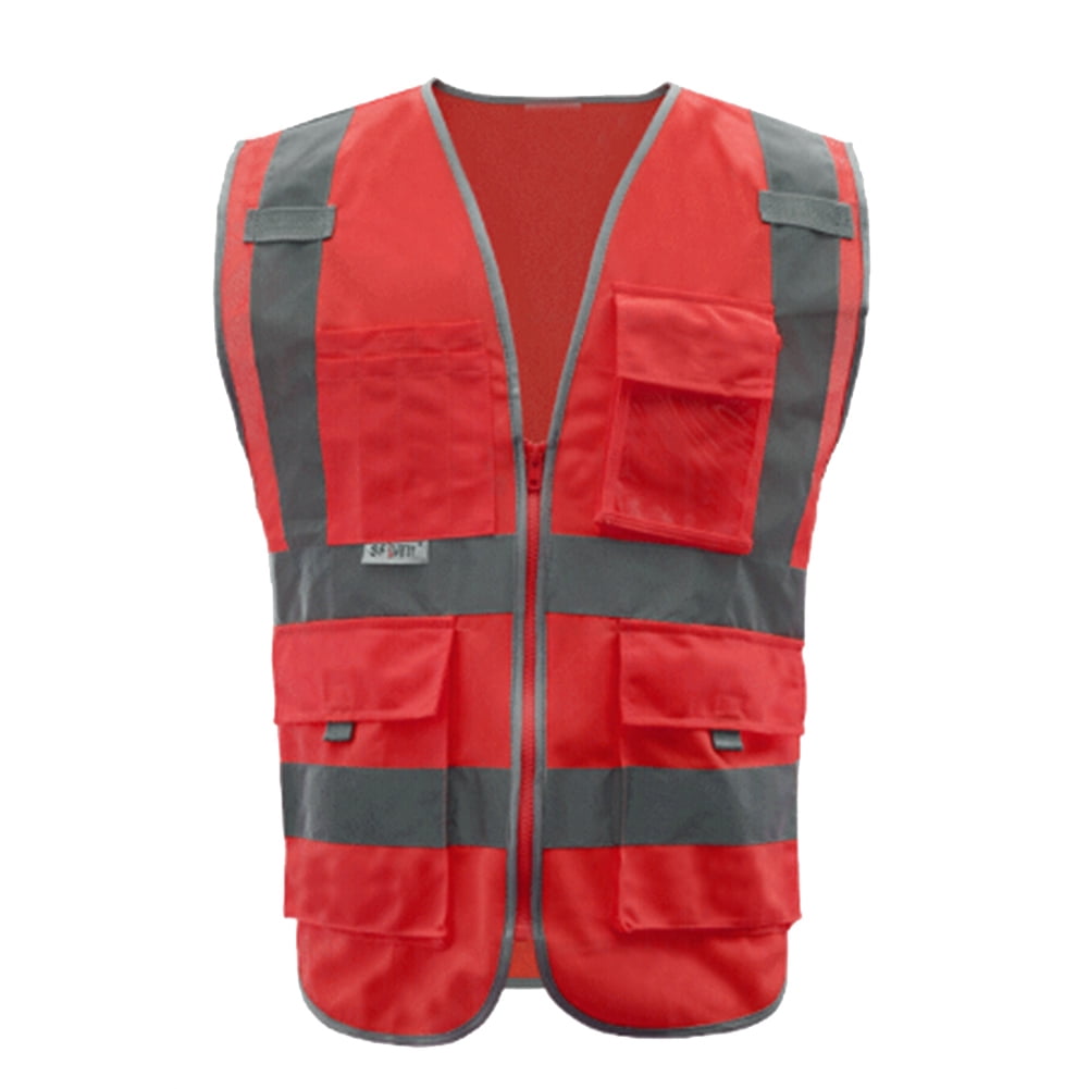 GOGO 9 Pockets High Visibility Zipper Front Safety Vest With Reflective