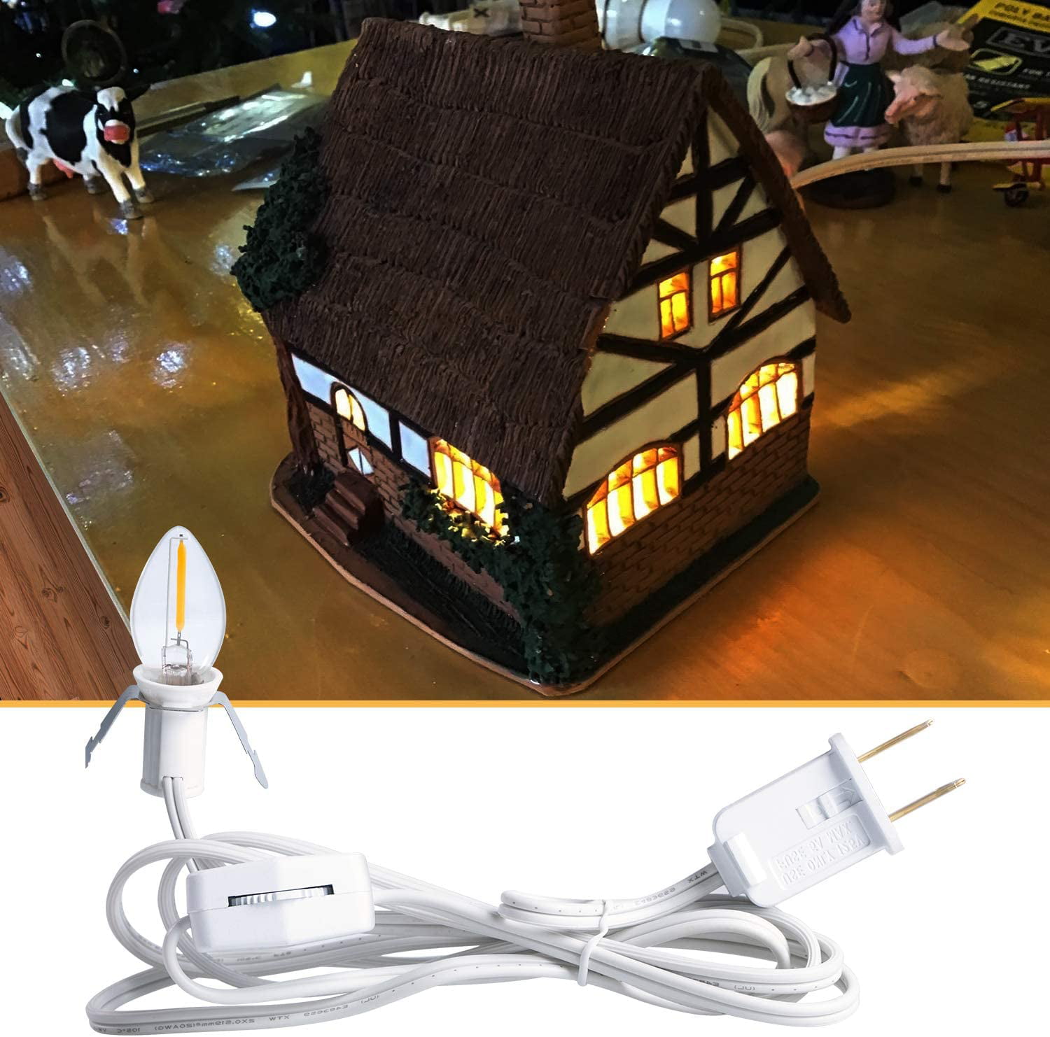6’ White Cord with On/Off Switch Plugs Accessory Cord with One Bulb Light 