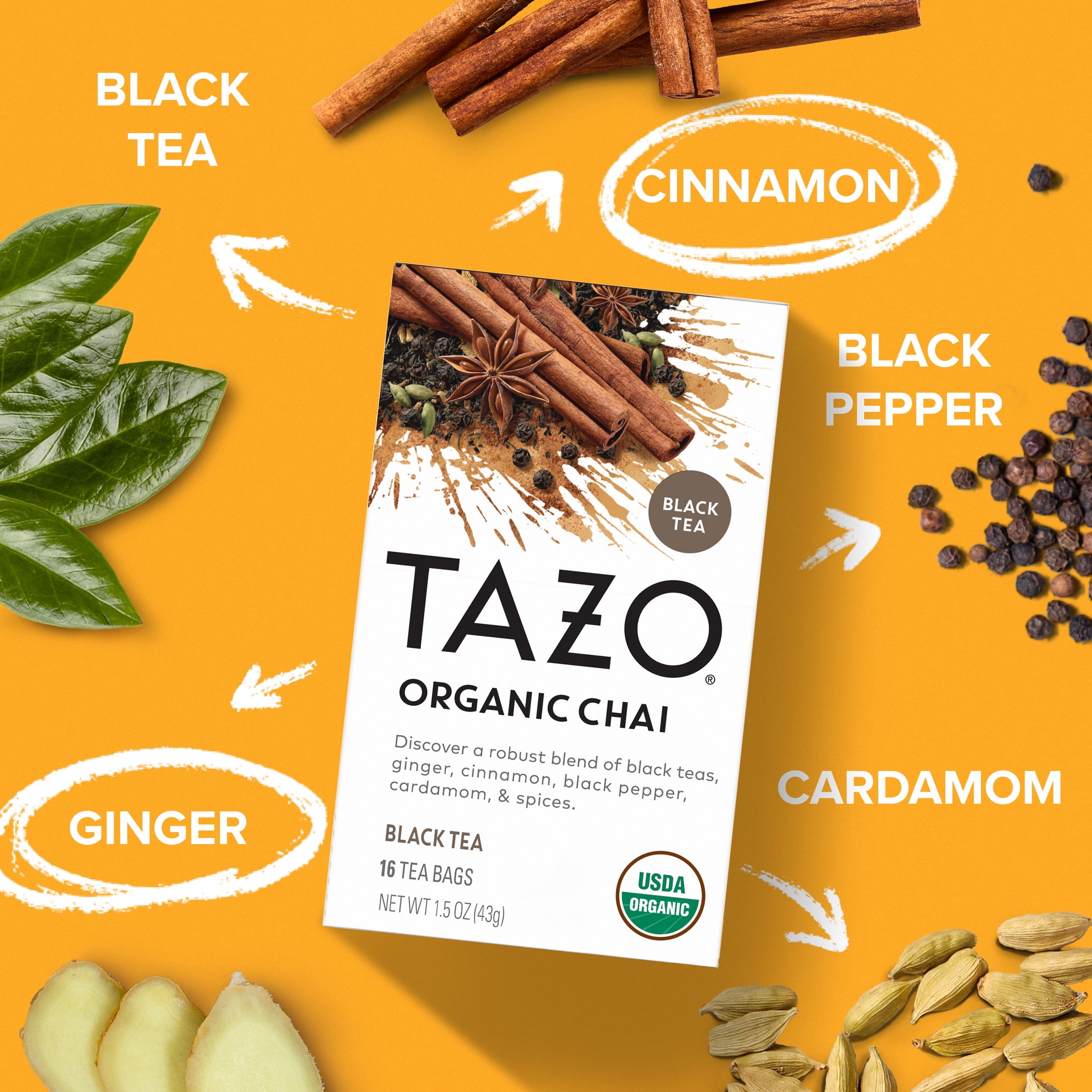 (4 pack) TAZO Organic Chai Black Tea Bags, 16ct