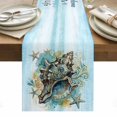 thumbnail image 2 of Summer Coastal Table Runner, Brown Retro Texture Conch Starfish Teal Blue Cotton Linen Kitchen Table Decoration Washable Dining Tabletop Runners for Home Party Decor 16x72 Inches, 2 of 9