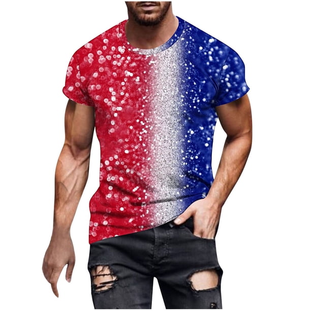 Blusa Del Día de la Independencia de los Hombres, Suéter de Impresión Casual Cuello Redondo para Uso Al Aire Libre Y Diario, Camiseta Patriótica de Moda
