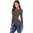 thumbnail image 3 of Women Long Sleeve Crew Neck/Scoop Neck Rayon Slim Fit Stretchy Layer T Shirts Tops, 3 of 4