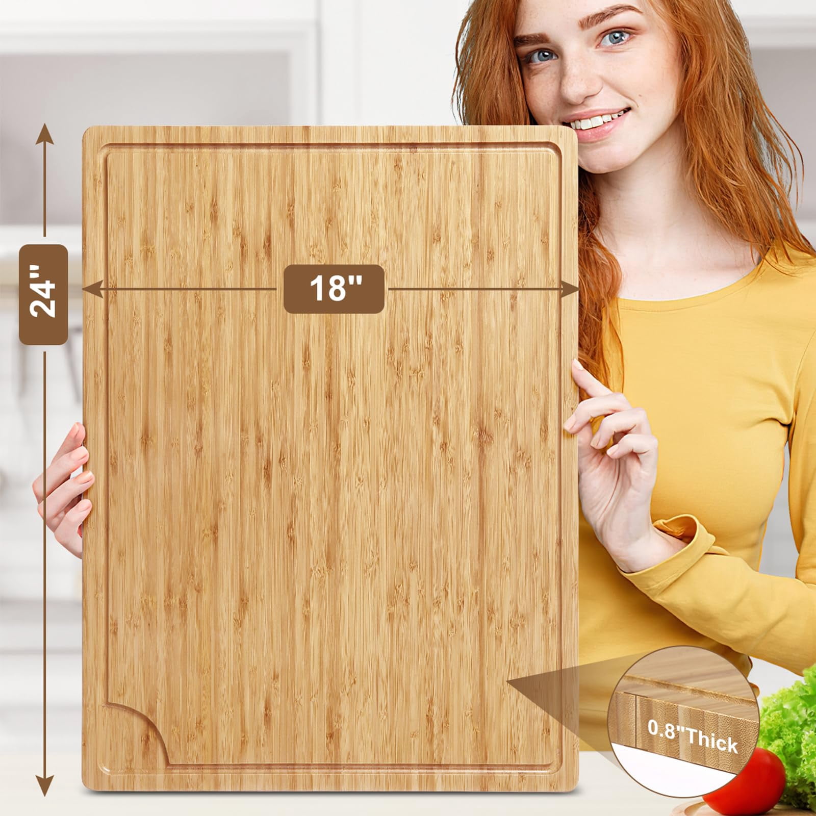 Extra Large 100% Organic Bamboo Cutting Board, 24x18 Inch Over the Sink Chopping Board/Carving Board with Handle andJui-ceGroove for Turkey, Meat, Vegetables, BBQ