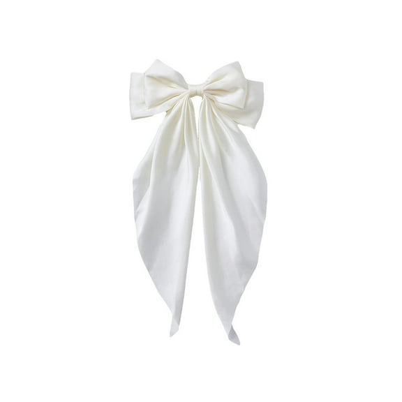 Large White Bows For Girls Hair Big Bow Clip Scarf French Barrette With Long Silky Satin Ribbon Solid Color Bowknot Hairpin Hair Slides Women Scrunchies Accessories