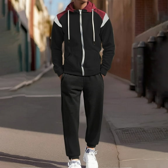 Letdown Men's Athletic 2 Pieces Tracksuit Full Zip Sweatsuit Workout Solid Jacquard Jogging Suit Set Jogging Athletic Suit Sets (Black, L)