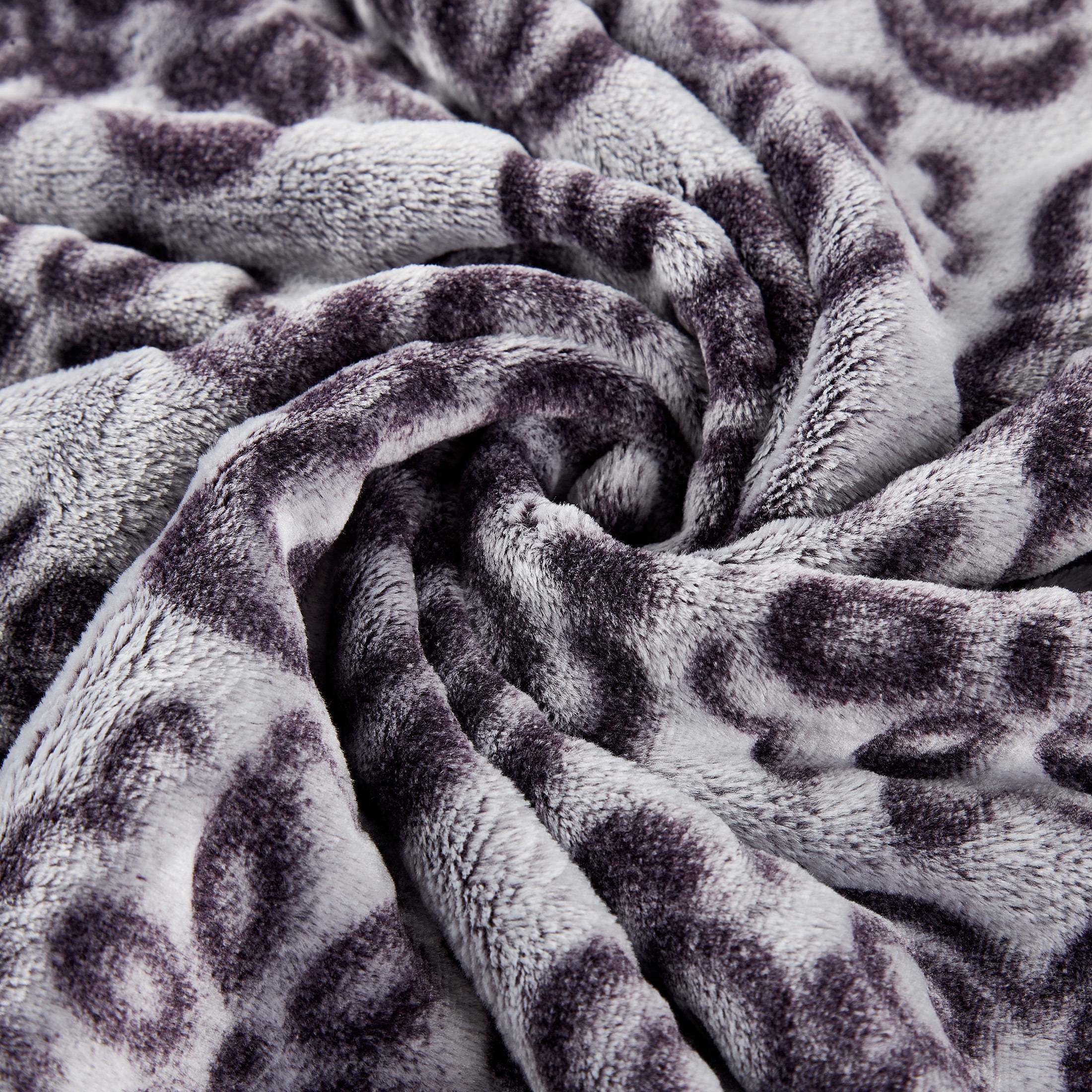 SoftLux Frosted Purple Texture Medallion Velvet Plush Fleece Throw Blanket, 50" x 60", Adults and Teens
