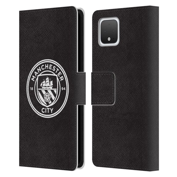 Head Case Designs Officially Licensed Manchester City Man City FC Badge Black White Outline Leather Book Wallet Case Cover Compatible with Google Pixel 4