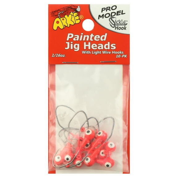 Arkie Lures Pro Model Sickle Hook Jig Head, Color Pink, Size 1/16 oz