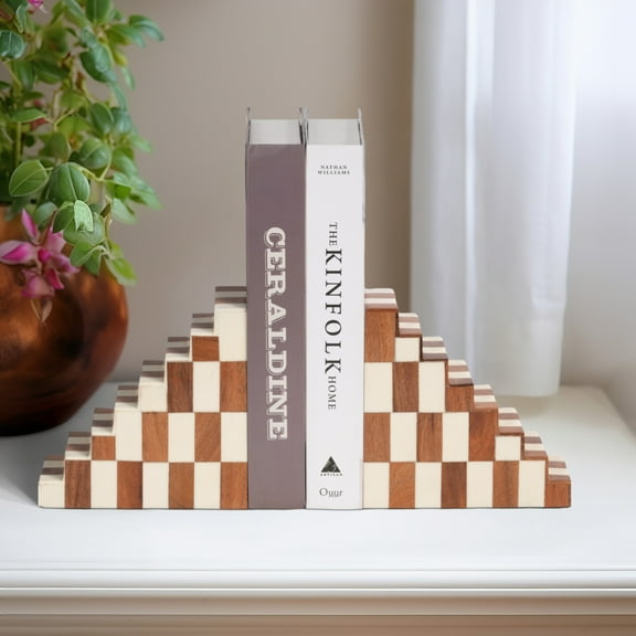 Sagebrook Home Artisan-Inspired Bookends to Elevate Your Library, Chic Home Office Accents, Durable & Timeless, Perfect Gift, Stylish Living Room Decor