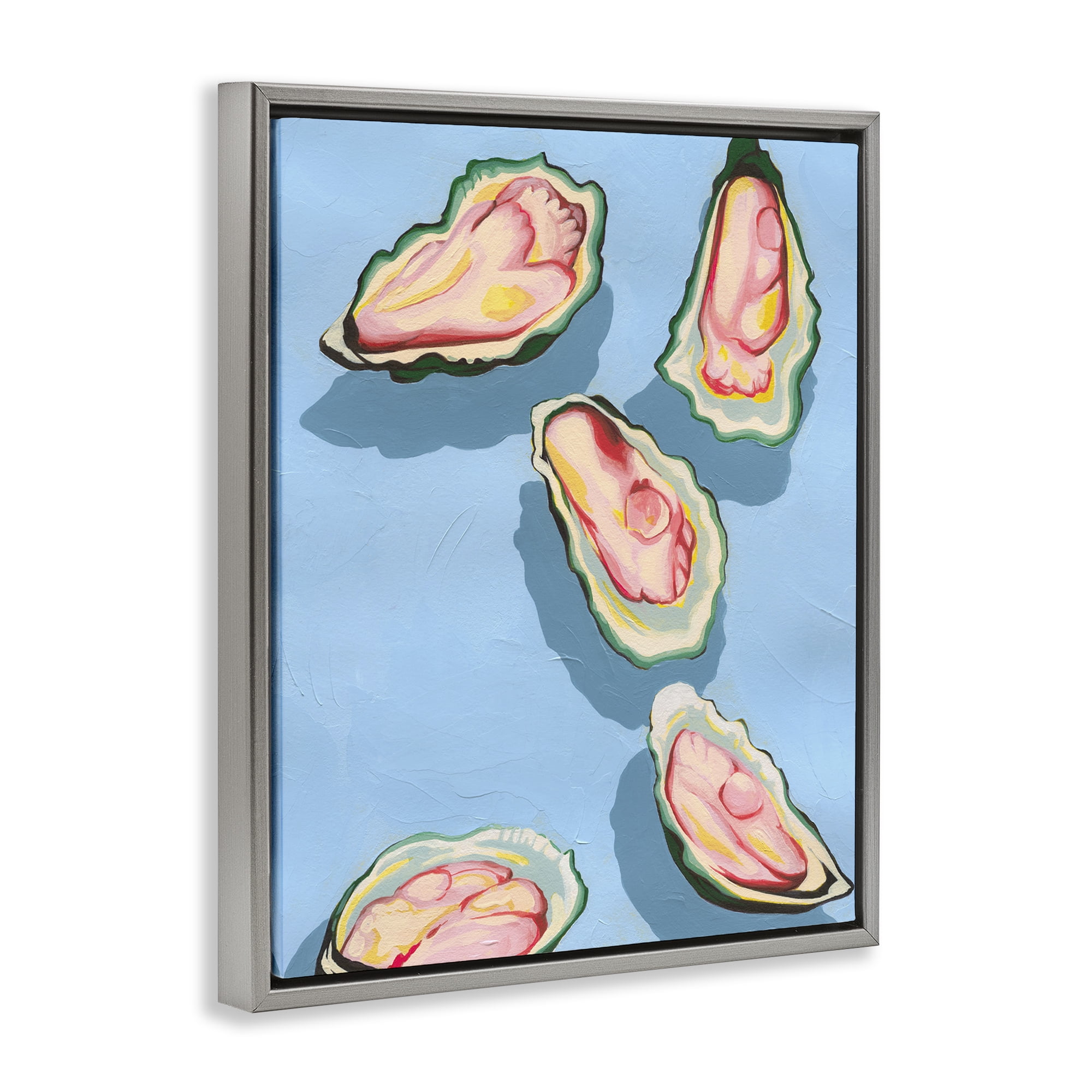 Stupell Industries Bold Oysters on Blue Animals & Insects Painting Gray Floater Framed Canvas Art Print Wall Art, 17 x 21