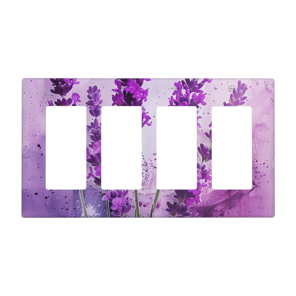 Watercolor Lavender Switch Cover Decorative Wall Plate / 4-Gang 4-Decor / Standard Size 4.5x8 in