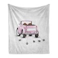 thumbnail image 1 of Cars Soft Flannel Fleece Blanket, Just Married Themed Open Roof Top Car Love for Bride and Groom Picture Wedding Print, Cozy Plush for Indoor and Outdoor Use, 60" x 80", Pink White, by Ambesonne, 1 of 6
