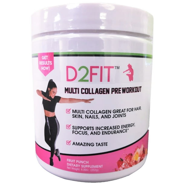 D2fit By Jessica Bass Women S Pre Workout Multi Collagen 2 500mg Biotin 150mcg 252 Grams Fruit Punch Walmart Com Walmart Com