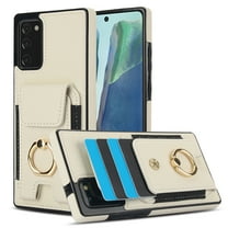 Wallet Case Compatible for Samsung Galaxy Note 20, with 360° Rotation Ring Stand PU Leather Case Cover with Side Stretchy Fabric Card Holder for Women and Men for Samsung Galaxy Note 20, Apricot
