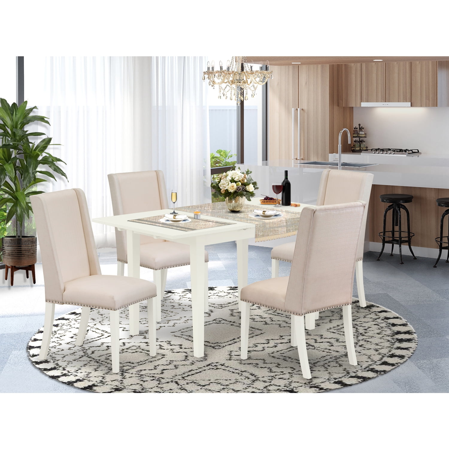 East West Furniture NOFL5-LWH-01 5-Piece Kitchen Table Set - Nail Head