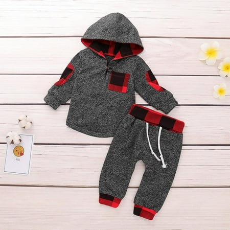 

2PCS Newborn Baby Boy Clothes Top Hooded Sweaters & Plaid Printed Trousers Kids Outfits Clothes Set