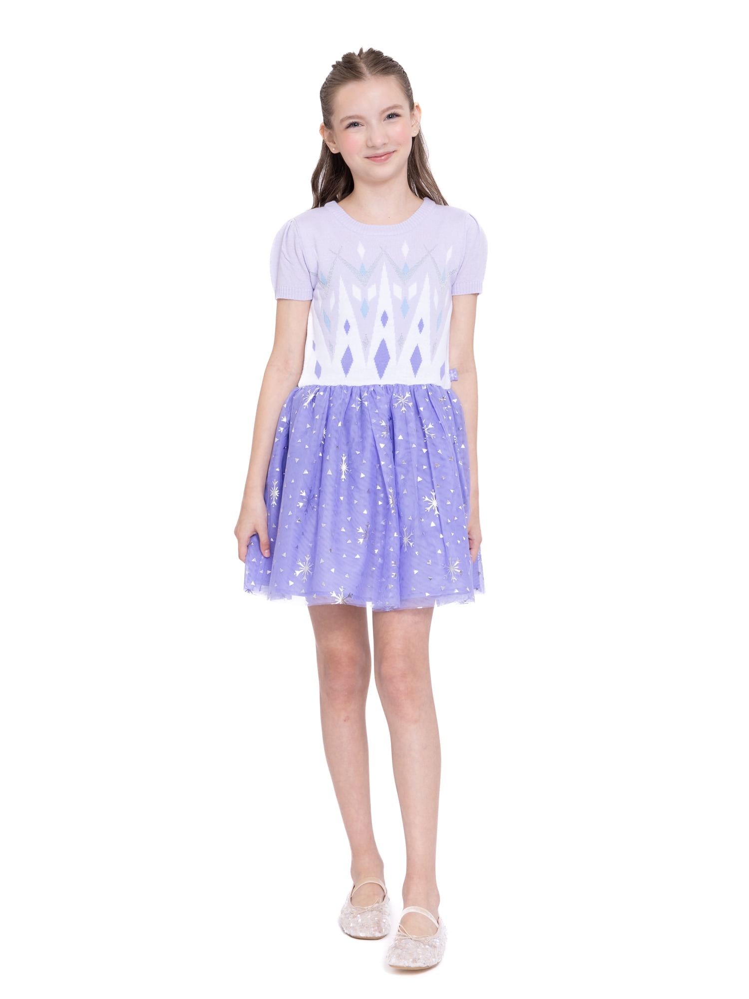 Girls Disney Frozen Elsa Cosplay Short Sleeve Sweater Dress, Sizes 4-12
