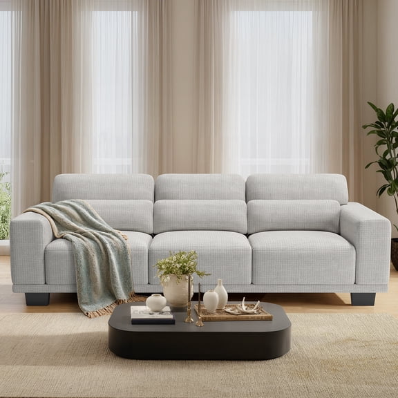 CHITOOMA 89" 3-Seater Sofa for Living Room, Deep Seat Modern Couch with 3 Pillows, Linen Fabric, Removable Covers, Wide Armrests & Steel Frame, Gray