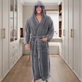 thumbnail image 4 of zeranth Men Hooded Bathrobe with Adjustable Belt Super Soft Fluffy Highly Absorbent Solid Color Pocket Design Male Bathrobe, 4 of 7