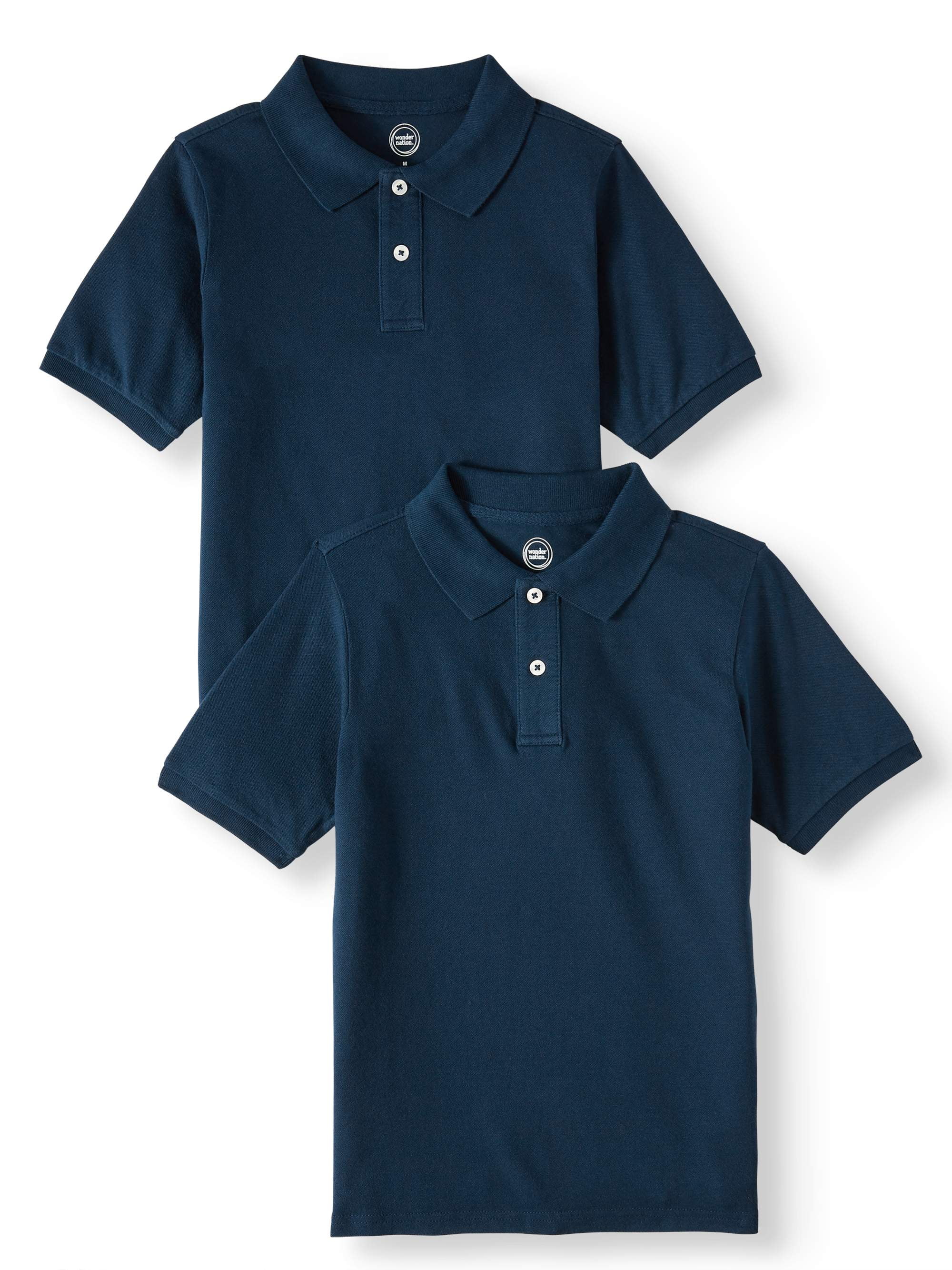 Boys Wonder Nation School Uniform Blue Short Sleeve Pique Polo 14-16 2 pk