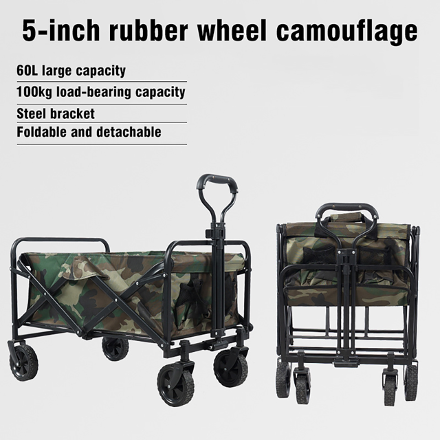 Amdohai Chariot à Outils Pliable de 5“, Chariot Utilitaire Pliant pour Camping en Plein Air, Chariot de Jardin avec Roues Pivotantes à 360 Degrés et Poignée Réglable