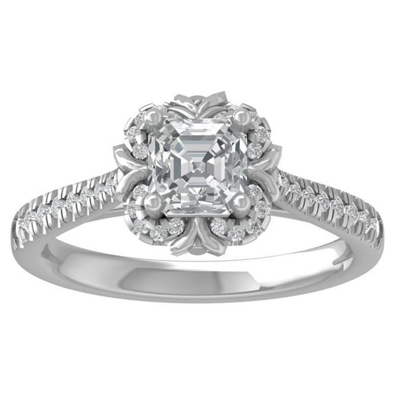 ARAIYA 10K White Gold Round and Asscher-shape Diamond Engagement Ring (1 1/3 cttw, I-J Color, I2-I3 Clarity), Size 10
