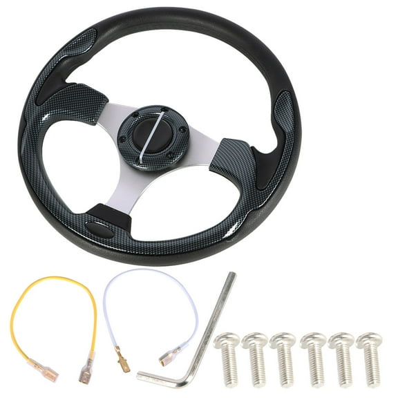 SEBLAFF 13 Inch Universal Golf Cart Steering Wheel Replacement for EZGO Yamaha Club Car Black and Carbon Fiber