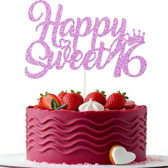 Adorno para tartas KELTORA Happy Sweet 16, color rosa brillante para niñas