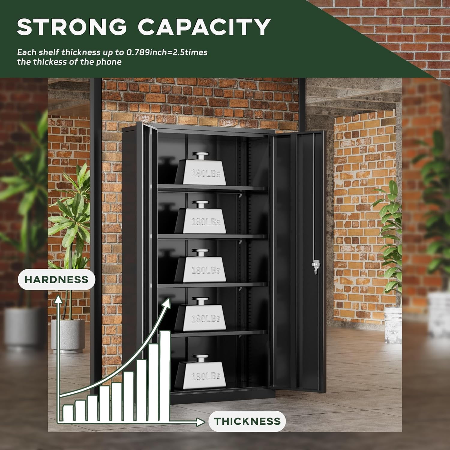 72 In Metal Storage Cabinets with Locking Doors and Adjustable Shelves, Steel Storage Cabinet for Garage, Home Office(Black)
