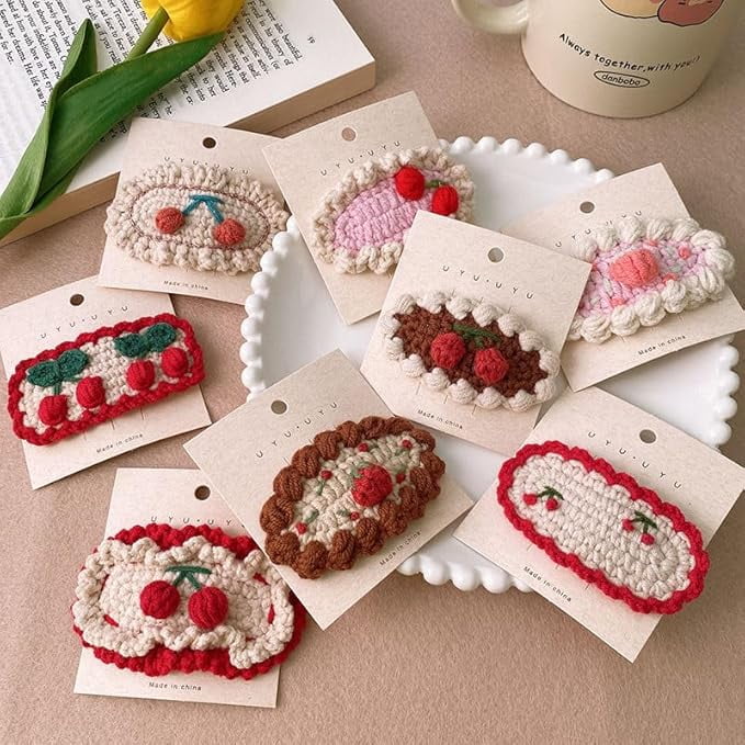 Pack of 20,  Handmade 2-2.8 inch Length Lovely Mix Style/Color Crochet Knitting Wool Lace Hair Clips for Girl,Woman,Festival Gift,Prizes, Donations