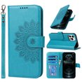 thumbnail image 1 of for  iPhone 12 Pro / 12 6.1" Wallet Case, with Hand Strap Embossed Mandala Pattern Flower Premium PU Leather Protective Full Flip Phone Case Cover for  iPhone 12 Pro / 12 6.1",Blue, 1 of 11