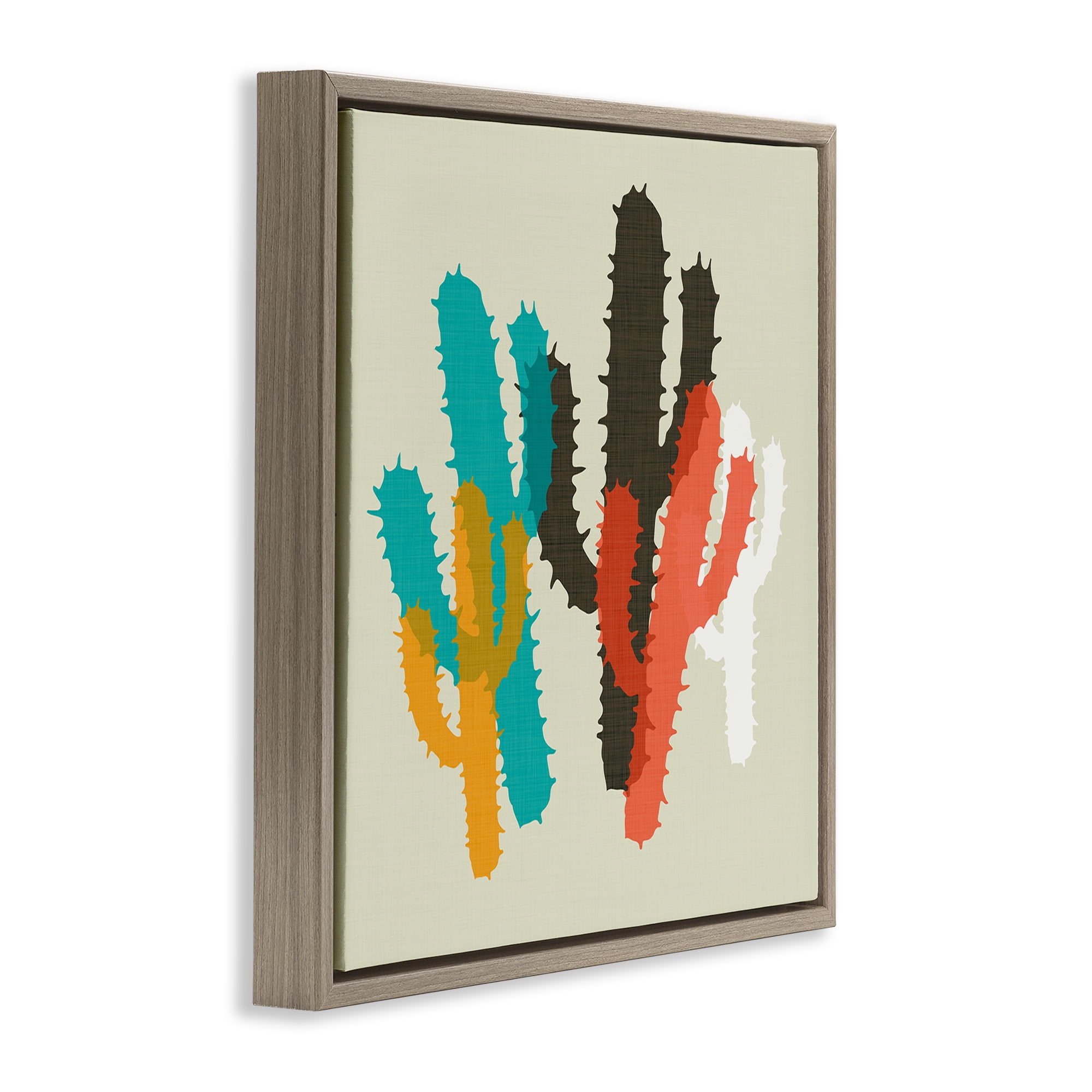 Stupell Industries Layered Bold Cacti Botanical & Floral Painting Brown Floater Framed Canvas Art Print Wall Art, 25 x 25