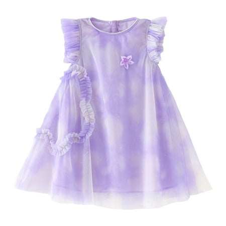 

LIhncine Girls Dress Kids Toddler Girls Sleeveless Tie Dye Floral Tulle Holiday Party Dress Dance Party Princess Dresses Clothes (Purple 4-5 Years)