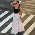thumbnail image 5 of Polka Dot Skirts for Women Drawstring Elastic High Waisted A Line Pleated Skirts Summer Beach Vacation Maxi Skirts, L, 5 of 5