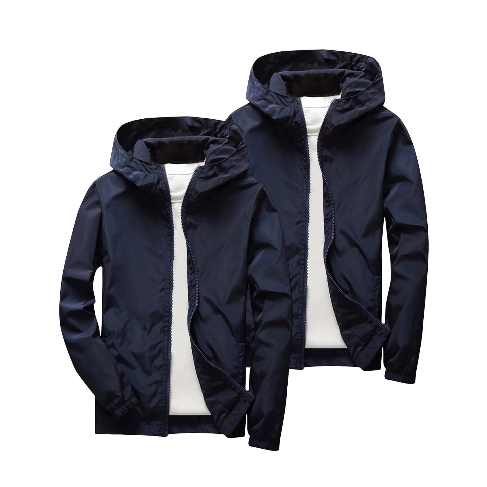 ZACPNCV 2 Pack Kids Windbreaker Jacket Softshell Full Zip Hooded Rain Jacket Waterproof Windproof Long Sleeve Outdoor Coat for Boys Girls 3-12Y A-Dark Blue
