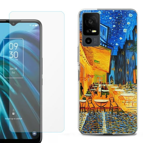 OneToughShield ® for TCL 40 XE 5G Shockproof Fashion Phone Case, with Tempered Glass Screen Protector - Cafe Terrace