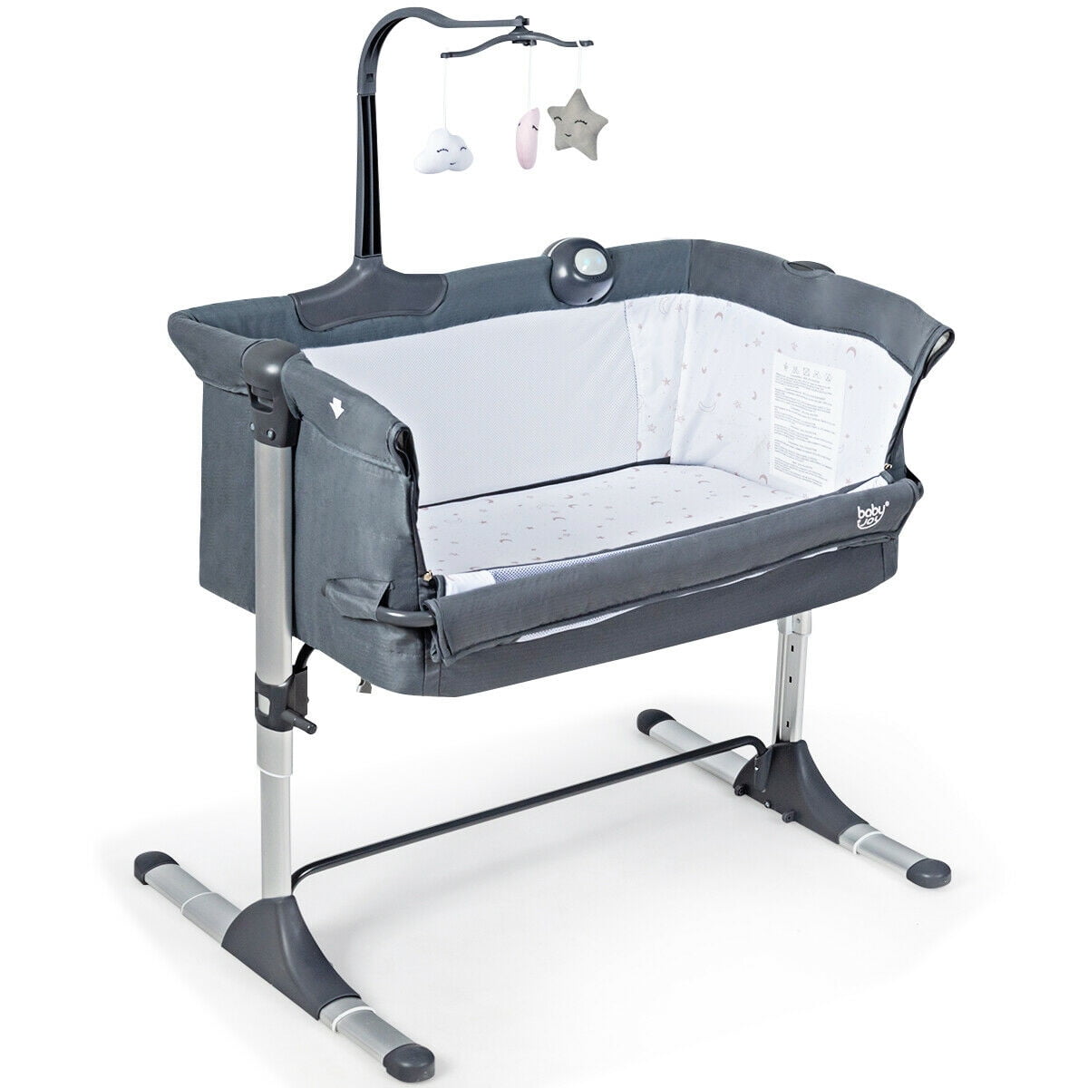 Opeenvolgend Vergoeding voorspelling Gymax Height Adjustable Portable Baby Bed Side Crib W/ Music Box & Toys  Dark Grey - Walmart.com