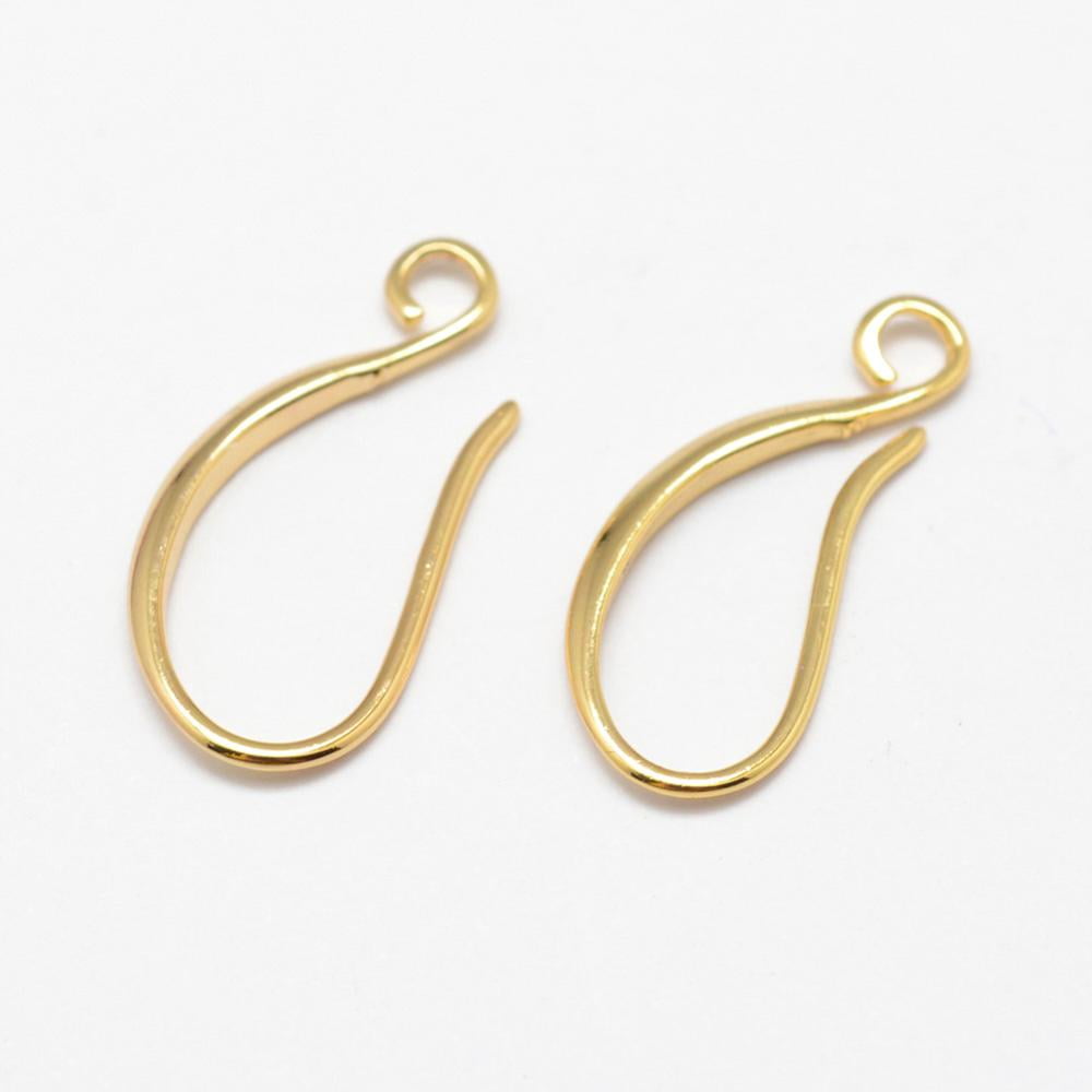 40 Pair Brass Earring Hooks Ear Wire with Horizontal Loop Long-Lasting Plated Real 18K Gold Plated 21x9x1.5mm Hole: 2mm 21 Gauge Pin: 0.7x0.8mm