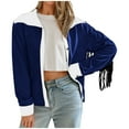 thumbnail image 3 of BiZtdJrK Hippie Clothes for Women Vintage Fringe Jackets Casual Button Lapel Long Sleeve Cardigans Trendy Colorblock Tassel Coat Going Out Tops Cyber and Monday Sales Blue XL, 3 of 9