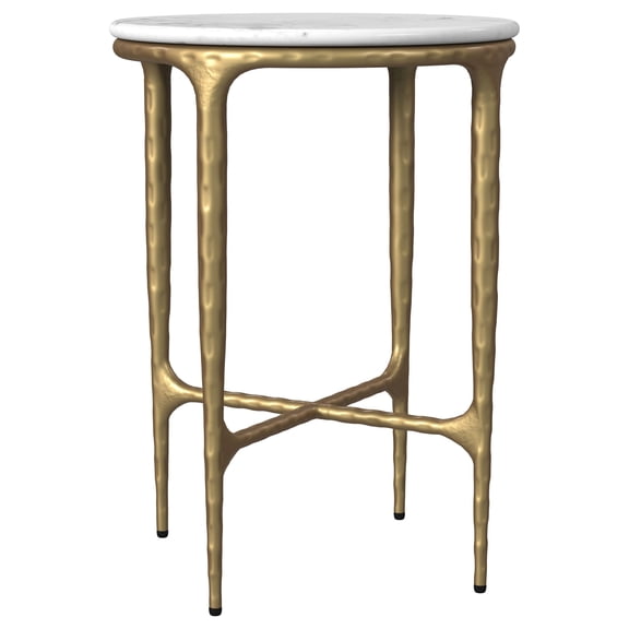 Round Marble Side Table with Gold Frame for Small Living Room, White and Gold End Table for Sofa