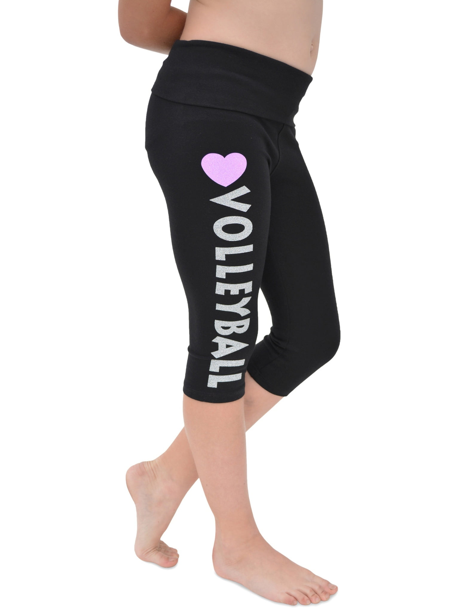 Stretch Is Comfort - Girl's Pink Heart Volleyball Foldover Capri ...