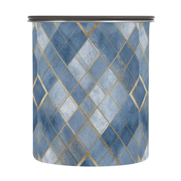 500ml Stainless Steel Food Storage Containers Blue Plaid Pattern Airtight Kitchen Canisters with Vacuum Lid for Coffee Tea Flour Sugar Grains