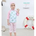 thumbnail image 4 of Styles I Love Toddler Little Girls Cactus Print Rash Guard and Striped Bottoms with Swim Hat 3pcs Swimsuit Beachwear (6) Pink, 4 of 6